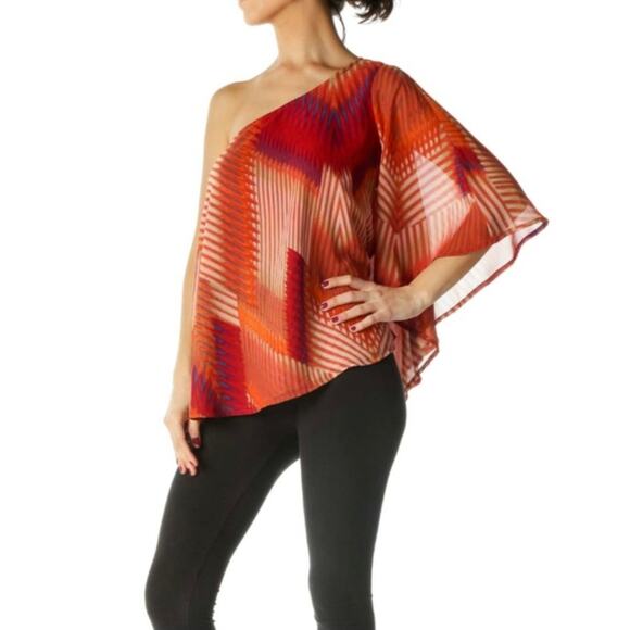 JESSICA SIMPSON One Shoulder Printed Blouse Top Size M - Picture 2 of 12